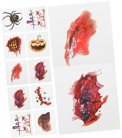 minkissy 40st Kostüm Make-up Fake-tattoo Halloween-gesichtstattoos Temporärer Aufkleber Für Das Gesichts-tattoos-abziehbilder Zombie-narben-tattoo Blutig Bastelpapier Wundaufkleber Körper