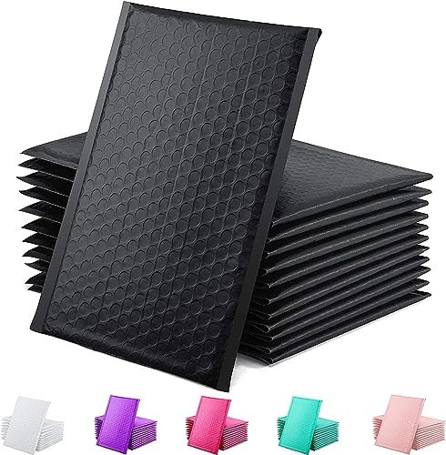 Luftpolster-Versandtaschen, 100 Stück, Metallfolie, wasserdicht, selbstklebend, Versand, Gold, Silber, Schwarz oder Rosa, gepolsterte Umschläge für Versandverpackungen (schwarz, 200 x 265 mm)