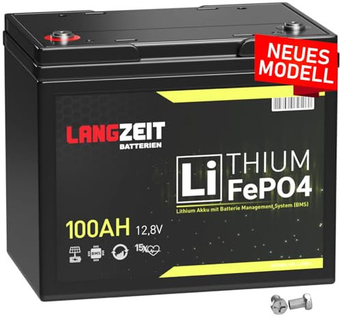 LANGZEIT LiFePO4 100Ah 12V Mini Lithium Batterie mit 100A BMS Solarbatterie Wohnmobil Solar Boot Akku