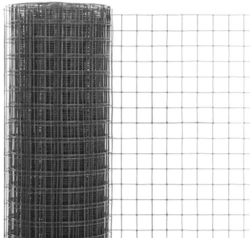 Gecheer Drahtgeflecht Maschendrahtzaun mit PVC-Beschichtung- Hundezaun Katzenzaun Hühnerzaun, Grau,1 m Höhe, 10 m Rolle, Maschenweite: 19 x 19 mm, Drahtstärke 0,9 mm Mit quadratischen Maschen