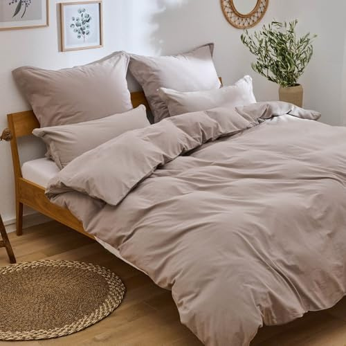 Blumtal Ropa De Cama 155x220 Cm Algodón 100% - Certificación OEKO-TEX - Diseño Lino - Stone Washed Beige - Funda Nórdica 155x220 Y Almohada 40x80