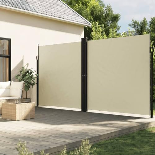 Keyroto Tenda da Sole Laterale Retrattile Crema 220x600 cm, Tenda Laterale, Tenda da Sole Verticale, Tenda Laterale Avvolgibile, Tende da Sole per Esterno