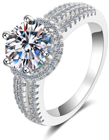 Verlobung Ringe Weißgold 14 Karat Halo, Frauen 3ct Lab Diamant Echt Gold 585 Trauring Hochzeitsring für Damen, E, VS1, Gr. 60 (19.1)