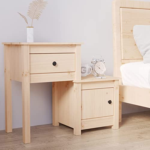 JUDYY Nachttisch, Nachtschrank, Nachtkonsole, Bedside Tables, Nachtkästchen, Beistellschrank, Nachtkommode, Nightstand, 79,5x38x65,5 cm Massivholz Kiefer