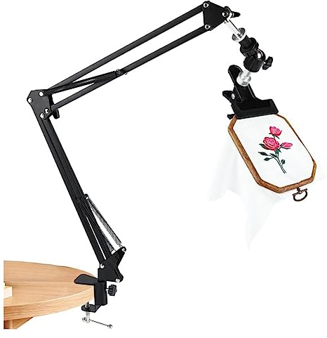 Luwqceu Soporte ajustable y giratorio para bastidor de bordado, soporte de metal con botón giratorio de 360 grados