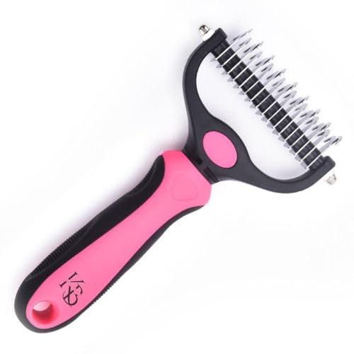 Kbeltah Double Sided Deshedding Dematting Tool -Pet Brushes Shedding Hair - Dog Grooming Brush - Cat Grooming Brush, Blue (Pink, L)