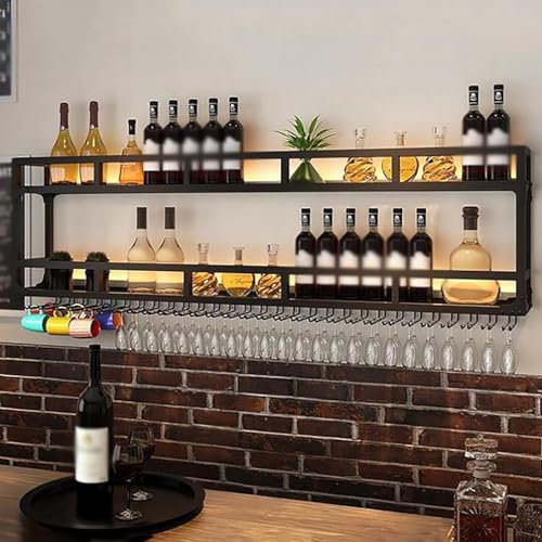 ICEMOB Botellero Pared Metal,Almacenar Botellas con Luz LED,Profesional Mueble Bar,Exhibidor De Vidrio,Vinotecas para Cocina, Comedor, Hogar,Almacenar Botellas,A,150CM