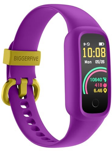 BIGGERFIVE Vigor 2 L Reloj Fitness para Niños y Niñas de 5 a 15 Años, Rastreador de Actividad, Monitor de Frecuencia Cardíaca y Sueño, Impermeable IP68, Podómetro, Contador de Calorías, Púrpura