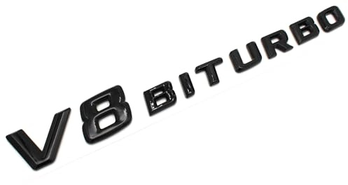 V8 Emblem Schriftzug Kunststoff mit Schaumstoff-Kleberückseite Badge (V8 Biturbo Schwarz Glanz)