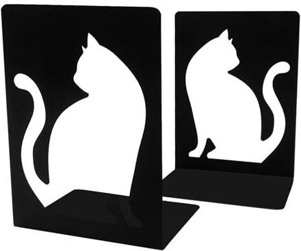 CIGAA 1 paire de serre-livres en métal robuste antidérapant pour maison, bureau, bibliothèque, chat mignon