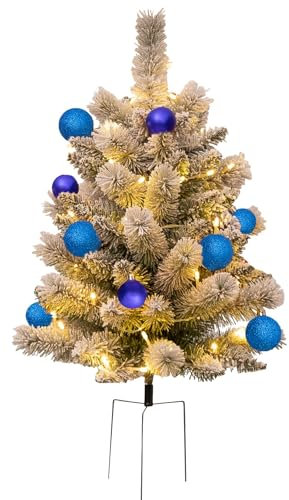 Topsworth - Arbustos de maceta preiluminados para Navidad, arbustos de maceta preiluminados, relleno de urna Topsworth, relleno de maceta de Navidad para exteriores, pinos artificiales iluminados con