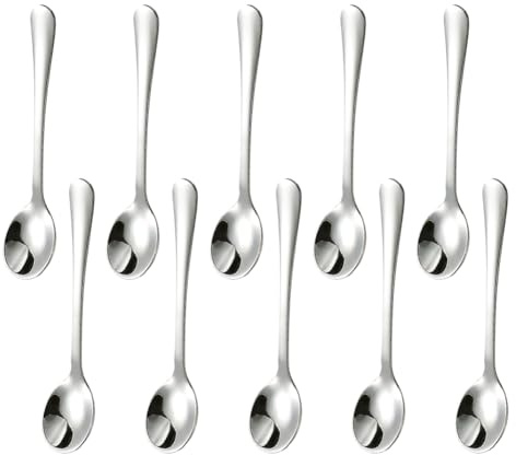 JIHUOO Lot de 10 petites cuillères en acier inoxydable - Petites cuillères à épices en métal - Cuillères de service pour condiments, poivre, sel, sucre, crème glacée, dessert, gâteau, fournitures de