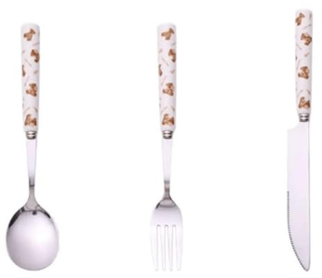ZYLHGIKBAD Set di Posate Carine 2/3 Pezzi Coltello forchetta Cucchiaio Manici in Ceramica forchette da tavola in Acciaio Inossidabile Set di Posate lucidate a Specchio