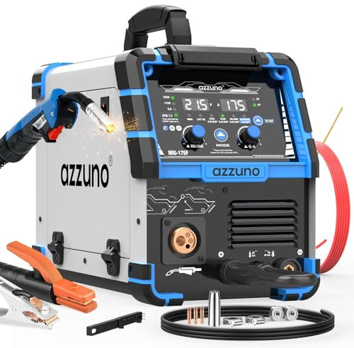 AZZUNO Máquina soldadora MIG de aluminio de un solo pulso de 175 amperios, 110 V 220 V, máquina de soldadura multiproceso 5 en 1 con pulso de aluminio MIG/Flux MIG/Gas MIG/Stick/Lift TIG, soldador de