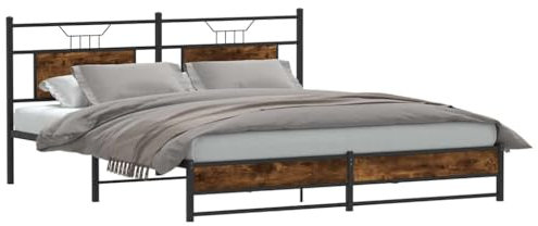 vidaXL Sängram utan madrass metall rökfärgad ek 180x200 cm, säng, metallsäng, metall sängram, sängar, metallsängar, metall sängramar, gästsäng
