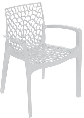 METRO Professional Silla de Jardín con Reposabrazos Maurage, Polipropileno, Apilable, para Exterior, Blanco
