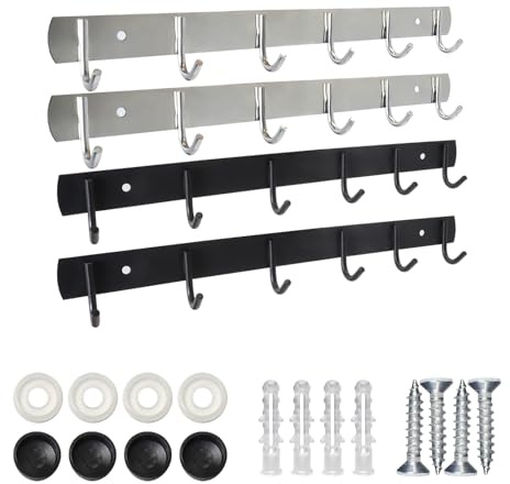 Cosstream Hakenleiste Küche - 4 Stück Edelstahl Küchenhalterung Kleiderhaken mit 6 Haken 32cm Garderobenhaken für Schlafzimmer, Schrank, Badezimmer, Küche Hängeleiste Stange
