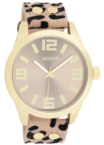 Oozoo Timepieces Damenarmbanduhr XL 46 mm – Große Damenuhr mit Leoparden-Armband – Analog Quarz – Trendige Fashion Uhr für Damen C1097