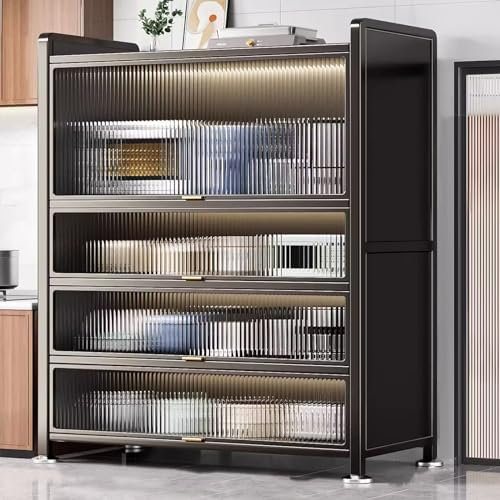 Freestanding Kitchen Storage Cabinet with Transparent Doors 5 Layers 120cm Multifunctional Storage for Kitchen Appliances Microwave Oven Spices Pots and Pans.