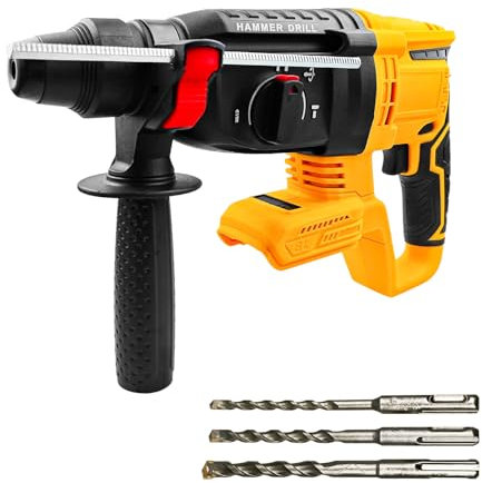 Rotary Hammer Drill Cordless for Dewalt 20V, 1100RPM 4500 BPM Brushless Cordless Rotary Hammer with 3 Twist Drill Bits for Concrete Wood Steel