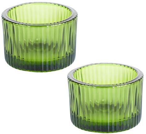 Qwrqwr Glass Tea Light Candle Holders Decorative Votive Set of 2 Green Table Centerpiece for Home Wedding Party Decoration (Green)