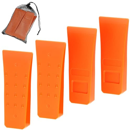 QWORK® 4 Pack 6 Tree Felling Wedges - Non-Slip Barbed Scales, High-Impact ABS Plastic, High-Visibility - Log Splitter Wedge for Safe Tree Cutting