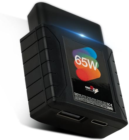PD65W High Power Car OBD2 to USB Adapter with Dual USB-C and USB-A Ports, Constant 12V/24V Power Fast Charger for Tablet, Laptop, Phone, Dash Camera and More, OBD2 Diagnostic Port Compatible