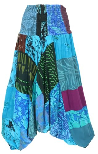 GURU SHOP Pantalones veraniegos Aladin, patchwork, pantalones hippie – Verde, Mujer, Sintéticos, azul turquesa, 40