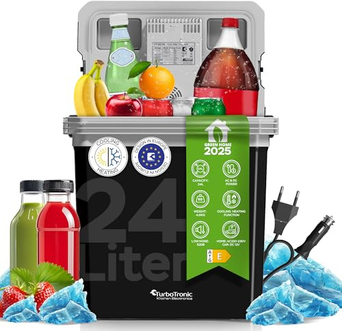 TurboTronic 2in1 elektrische Kühlbox 24 L Kühl & Heizfunktion tragbarer AC DC 220-240V/12V Steckdose und Zigarettenanzünder Warmhaltebox Thermobox Kühlschrank Auto, Strand, Camping