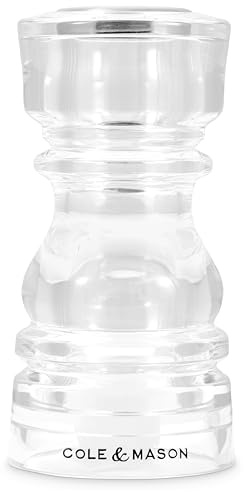 Cole & Mason London 5 Acrylic – Durable Lightweight Seasoning Shaker for Salt, Pepper, or Spices – Easy to Refill & Clean – Clear Acrylic Body for Modern Look & Fill Visibility