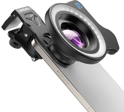 APEXEL 100Ultra Macro Lens with Ring Light - Enhanced Version Smartphone Lens for iPhone, Samsung, Pixel