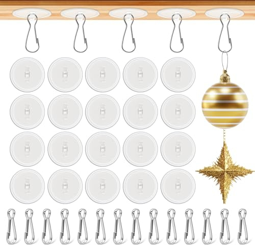 Brelet 100 Pièces Crochets Adhésifs pour Plafond Sans Percer avec 100 Clips — Idéal pour Ballons et Décorations de Fête, Halloween, Noël et Nouvel An (Diamètre 20mm)