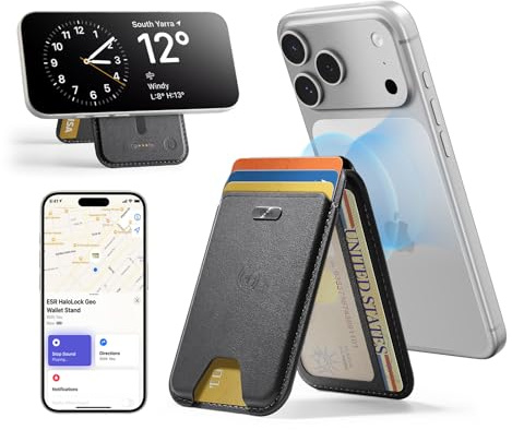 ESR Geo for MagSafe Wallet with Full Find My Functionality, 5-Card Holder | RFID Blocking, Adjustable Stand, Magnetic Wallet for iPhone 17e/17/16/15/14/13/12 Series, Not for 13/12 mini, Black