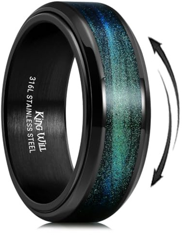 King Will Herren 8mm Edelstahlringe Angst Fidget Spinner Ring Schwarz Drehbare Eheringe Komfort Passform