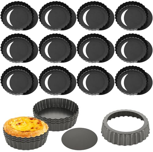 YOYEAH Molde para Tartaletas con Fondo Desmontable, 12 Piezas, Antiadherente, para Quiche, Pasteles de Fruta y Pasteis de Nata, 4 Pulgadas