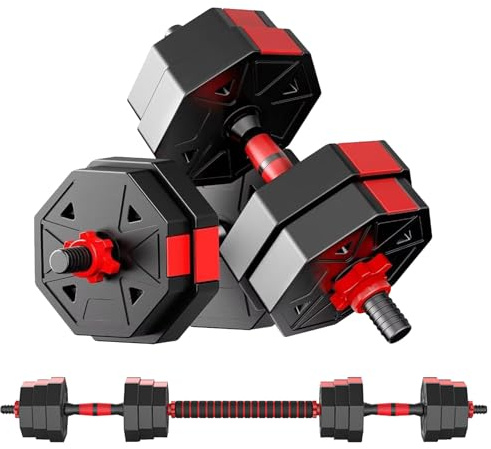 DECODEKO Juego de Mancuernas Ajustables 2 en 1, 15kg con Barra Recta - Discos Recubiertos Antideslizantes para Entrenamiento en Casa​​