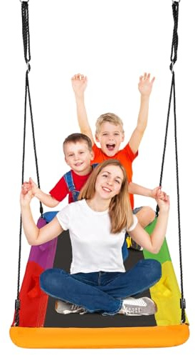 Columpio de árbol con plataforma Skycurve de 300 kg para niños y adultos, resistente al desgaste, con 2 correas para colgar (81 x 150)