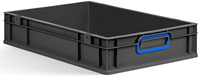 aidB Eurobox NextGen 2.0 Cycle - 600x400x120mm – 23L Aufbewahrungsbox aus recyceltem Material - Stapelbare Lagerbox in Anthrazit – geschlossene Griffe - Industriequalität - inkl. ColorClips in Blau