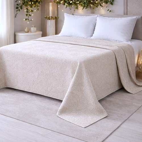 Zambaiti Copriletto Matrimoniale 260x270 cm Frond Matelassè Jacquard Made in Italy – Copriletto Estivo Leggero Non Trapuntato – Tessuto in Rilievo Cotone Poliestere (Tortora)