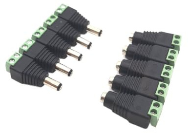 DC 12V Male Female Connectors 2.1 * 5.5mm Power Plug Adapter Jacks Sockets Connector For Signal Color LED Strip CCTV Camera(Army green)