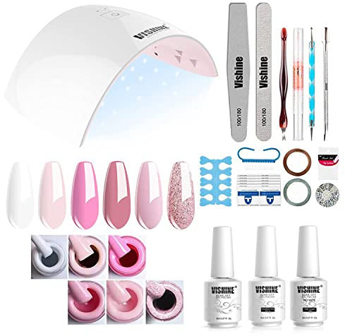 Vishine Komplettes Set 36 W UV-Lampe LED Nageltrockner 6 semi-permanenter Nagellack Nagellack Top Base Coat Maniküre Werkzeuge Zubehör Nail Art Kit Geschenk Starter