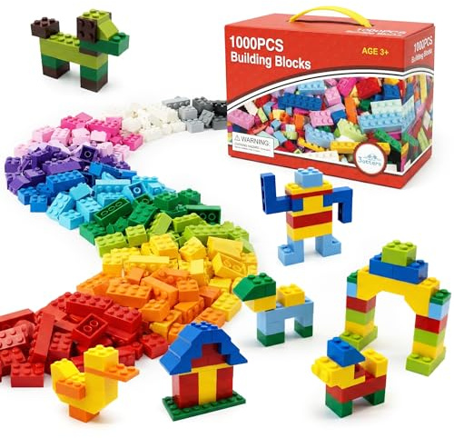 3 otters 1000 PCS Building Blocks, Building Toys for Kids Classic Construction Toy Set, Creative Compatible with Major Brands Holiday Classroom Gifts for Boys and Girls