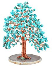 Nupuyai Grüner Howlith Türkis Stein Baum Achat Scheibe Basis Geldbaum Deko | Lebensbaum Edelstein Figur, Heilstein Feng Shui Deko für Zuhause Büro, Glücksbaum Hochzeitsgeschenk Damen