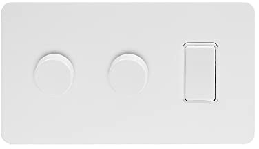 Soho Lighting White Metal 3 Gang Light Switch with 2 Dimmers (2 Way Switch & 2x Trailing Dimmer) Screwless
