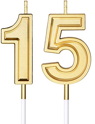 15. Geburtstag Kerzen Kuchen Ziffer Kerzen Alles Gute zum Geburtstag Kuchen Kerzen Topper Dekoration für Geburtstag Hochzeitstag Feier Gunst, Gold
