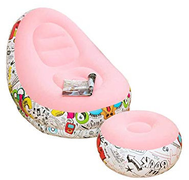 BANGSUN Aufblasbares Lazy Sofa Familie Lounge Sessel mit Fußkissen Graffiti Muster Pink