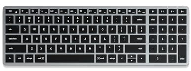SATECHI Teclado Inalámbrico Slim X2 𝗤𝗪𝗘𝗥𝗧𝗬 𝗨𝗦, Teclado Bluetooth con Keypad Numérico, Retroiluminado y Recargable, para Mac, Windows y Android (Gris, Distribución Americana)