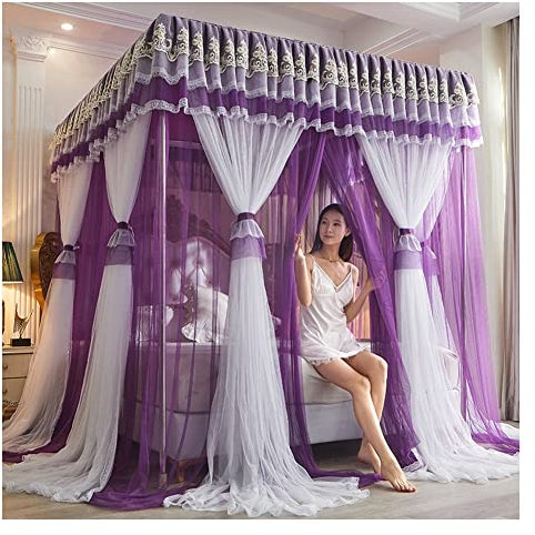 Betthimmel Luxus-Palast-Bett- Vorhänge Im Europäischen Stil, Doppelschichtige Verschlüsselte Stehende Bett-Baldachin, for Die Dekoration Von 1, 5 M / 1, 8 M / 2m Double Princess-Zimmer, 4 Groß