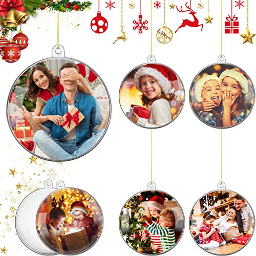 Queekay 5 Stück Transparente Weihnachtskugeln Befüllbare Ornament Kugeln Durchsichtige Kunststoff Weihnachtskugeln Weihnachtsbaum Hänge Ornamente mit Goldener Linie für Fotos Bilder Basteln Deko