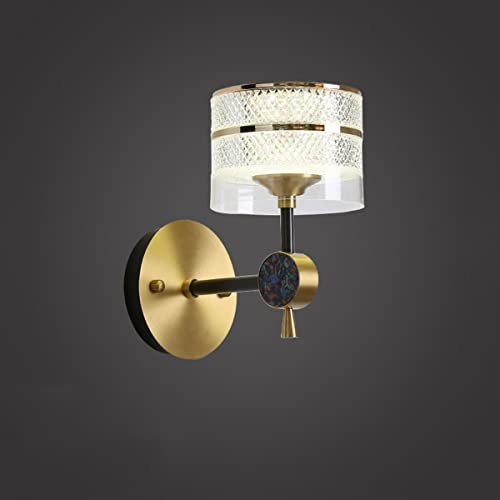 Wandleuchte Innen LED Dimmbar Gold Wandlampe Modern Schlafzimmer Nachttischlampe Wandbeleuchtung 12W Mit Acryl Lampenschirm 3000K-6000K Fur Wohnzimmer Flur Treppe Studie Hotel